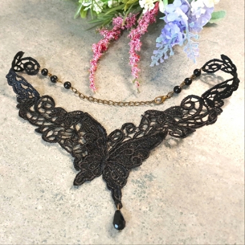 🦋Elegant Black Lace Butterfly Floral Choker Necklace🦋